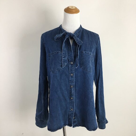 RAILS Long Sleeve Dark Vintage Wash ROSALEE Tie Collar Chambray Denim Shirt - Picture 5 of 12